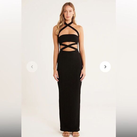 Rumer Sorrento maxi dress Black cut out Halter strappy gown Revolve L - Picture 1 of 14